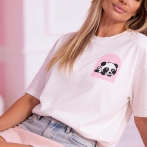 Sleeping Panda Illustration Tee | Pink Arch Pocket Print