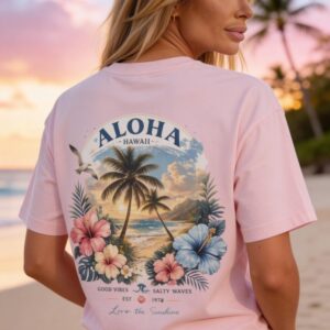 Aloha Hawaii T-Shirt | Tropical Beach Shirt | Hawaiian Vacation Tee | Palm Tree Floral Graphic Shirt